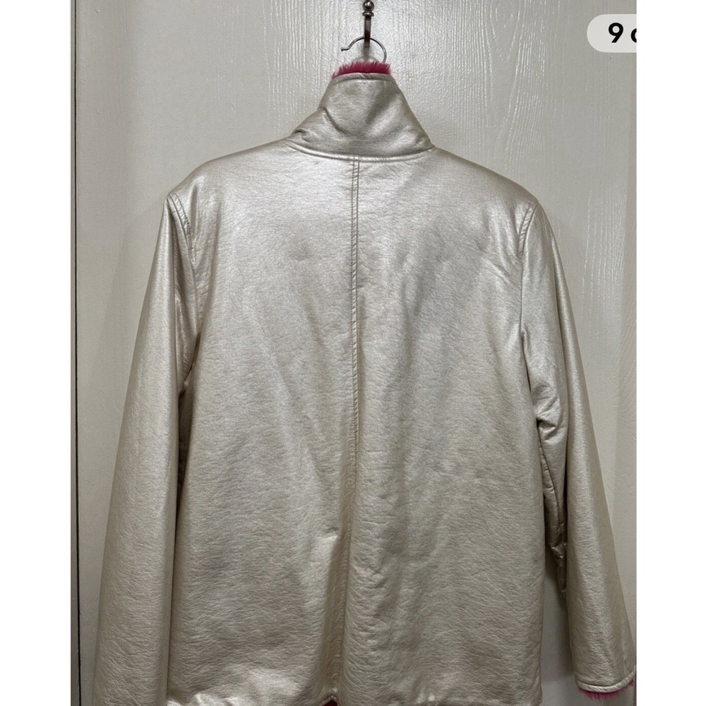 Free Press Women Coat Reversible Sherpa Faux Fur Pink Gold Size S - Picture 8 of 10